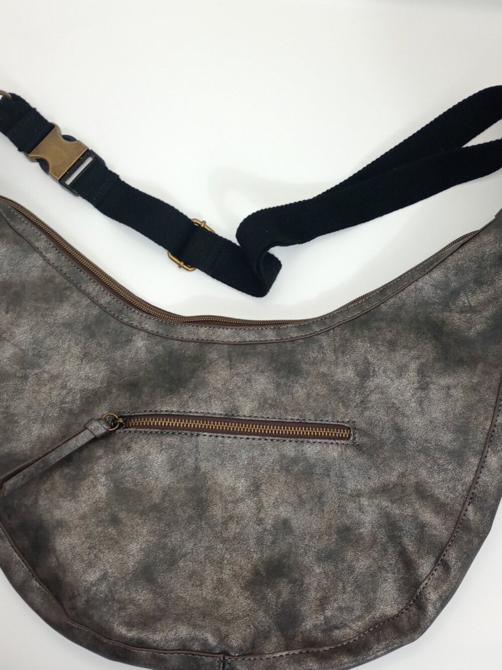 Metallic Bronze Hobo Shoulder Bag Large Crescent Slouch Purse Adjustable Strap